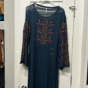 Free people long sleeve sheer maxi dress. Dark green with flowers